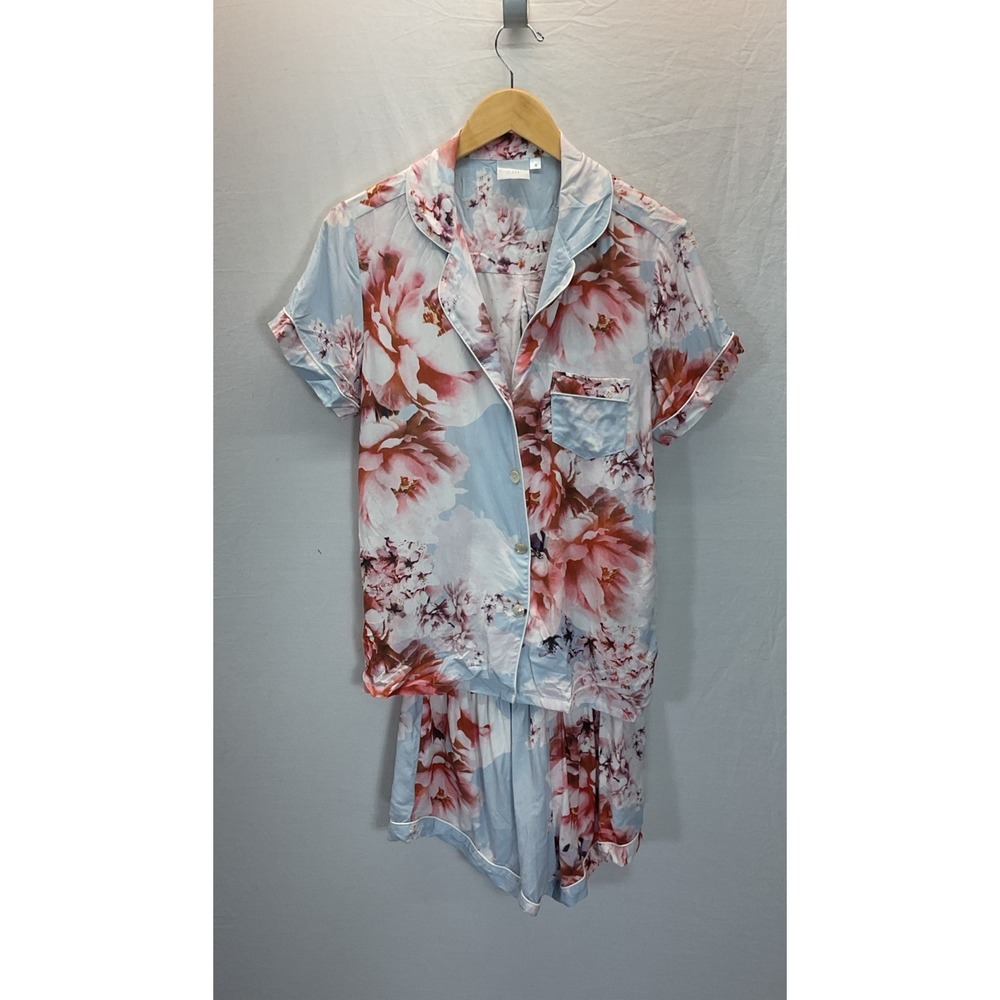 Plum Pretty Sugar Pink Cotton Floral 2pc Short Sleeve Shorts PJ Set Size M